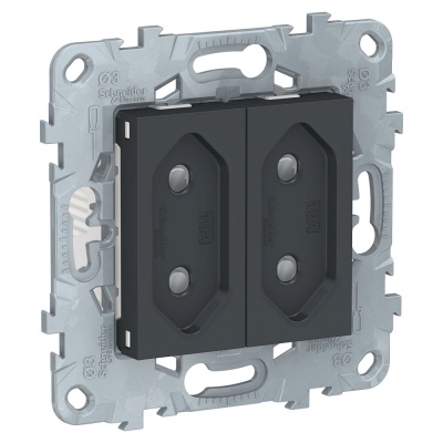 UNICA NEW РОЗЕТКА 2-модульная без зазем. со шторк винт. зажим 10A АНТРАЦИТ NU503154 Schneider Electric 