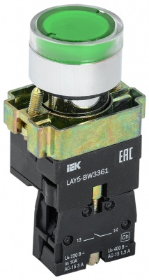 IEK Кнопка управления LAY5-BW3361 с подсветкой зеленый 1з 