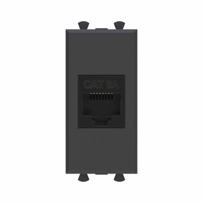 DKC Компьютерная розетка RJ-45 без шторки модульная, кат.6А, "Avanti", "Черный матовый", 1 модуль 