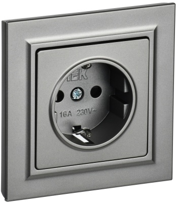 IEK BRITE Сталь Розетка с заземлением и шторками 16А в сборе РСР14-1-0-БрС (BR-R14-16-K46-F) 