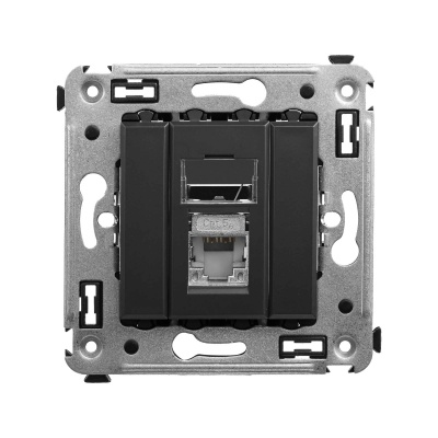 DKC Компьютерная розетка RJ-45 в стену, кат.5e одинарнаяэкранированная,"Avanti", "Черный матовый" 