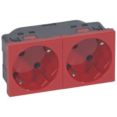 Legrand Mosaic Красный Розетка 2х2к+З  Немецкий стандарт 45° 