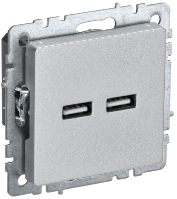 IEK BRITE BASE Алюминий Розетка USB A+A 3,1А РЮ10-1-БрА (BR-U21-D31-K47) 