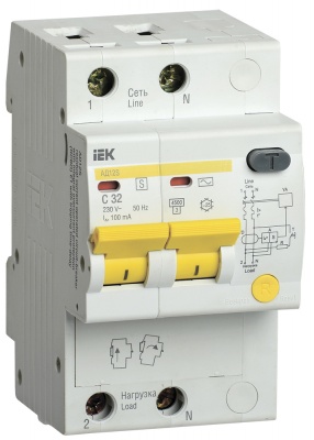 IEK Дифференциальный автоматический выключатель АД12S 2Р 32А 100мА 