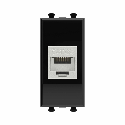 DKC Компьютерная розетка RJ-45 без шторки модульная, кат.6А экранированная, "Avanti", "Черный квадрат", 1 модуль 