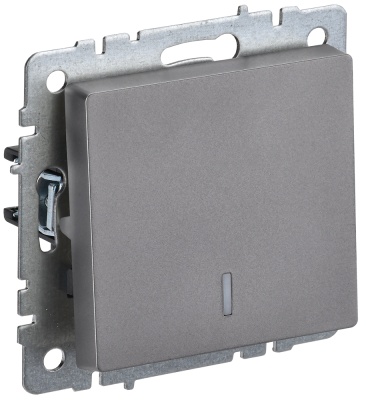 IEK BRITE BASE Сталь Выключатель одноклавишный. проходной с индикацией 10А ВС10-1-7-БрС (BR-V12-1-10-K46) 