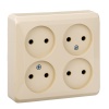 ЭТЮД НАКЛАДНАЯ 4-местная РОЗЕТКА без заземления без шторок 16А 250B, КРЕМОВЫЙ, Россия PA16-205K 