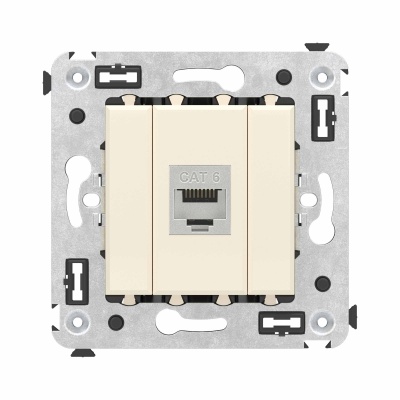 DKC Компьютерная розетка RJ-45 без шторки в стену, кат.6 одинарная экранированная, "Avanti", "Ванильная дымка" 