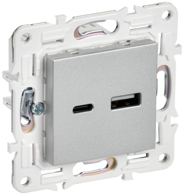SKANDY Серебряный Розетка USB A+A 3,1А SK-R15S SK-U21-D31-K23 IEK 