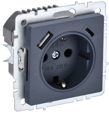 IEK BRITE BASE Маренго Розетка USB A+C 18Вт с заземлением и шторками 16А РЮш11-1-БрМ (BR-R14-16-U22-018-K35) 