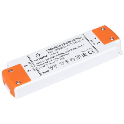 Arlight Блок питания ARV-SN24036-PFC-TRIAC-B (24V, 1.5A, 36W) (IP20 Пластик, 3 года) 