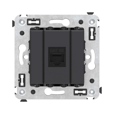 DKC Компьютерная розетка RJ-45 без шторки в стену, кат.5е одинарная, "Avanti", "Черный матовый" 