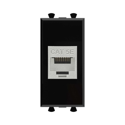 DKC Компьютерная розетка RJ-45 без шторки модульная, кат.5е экранированная, "Avanti", "Черный квадрат", 1 модуль 