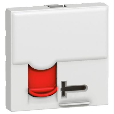 Legrand Mosaic Розетка RJ 45 кат 6 STP экран. 2 мод белый с красной шторкой LCS² 