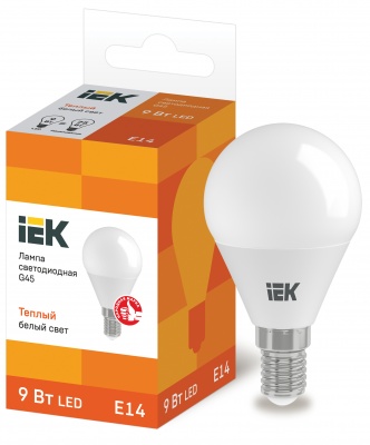 IEK Лампа светодиодная ECO G45 шар 9Вт 230В 3000К E14 