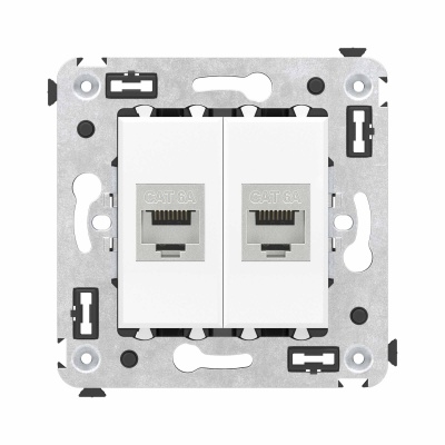 DKC Компьютерная розетка RJ-45 без шторки в стену, кат.6А двойная экранированная, "Avanti", "Белое облако" 