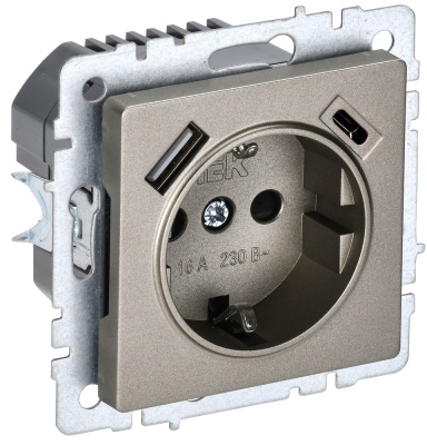 IEK BRITE BASE Шампань Розетка USB A+C 18Вт с заземлением и шторками 16А РЮш11-1-БрШ (BR-R14-16-U22-018-K37) 