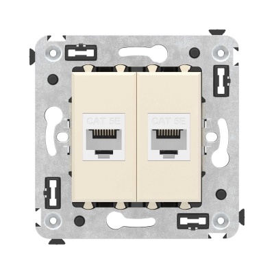 DKC Компьютерная розетка RJ-45 без шторки в стену, кат.5е двойная, "Avanti", "Ванильная дымка" 