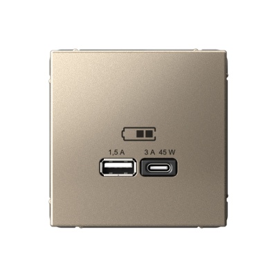 SE ArtGallery Шампань USB Розетка A + тип-C 45Вт высокоскор.заряд. QC, PD, механизм GAL000529 