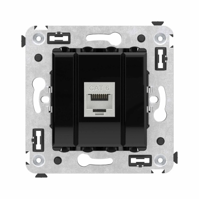 DKC Компьютерная розетка RJ-45 без шторки в стену, кат.6 одинарная экранированная, "Avanti", "Черный квадрат" 