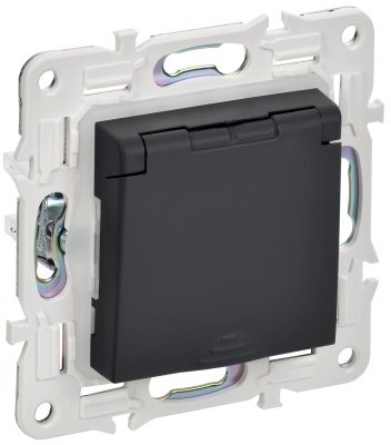 SKANDY Графит Розетка с заземлением с защитными шторками и крышкой 16А IP44 SK-R11G SK-R16-16-44-K53 IEK 