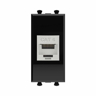 DKC Компьютерная розетка RJ-45 без шторки модульная, кат.6 экранированная, "Avanti", "Черный квадрат", 1 модуль 