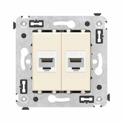 DKC Компьютерная розетка RJ-45 без шторки в стену, кат.6 двойная, "Avanti", "Ванильная дымка" 
