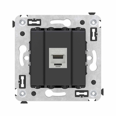 DKC Компьютерная розетка RJ-45 без шторки в стену, кат.6А одинарная экранированная, "Avanti", "Черный матовый" 