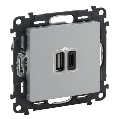 Legrand Valena ALLURE, Алюминийиний, зарядное устройство с USB разъемами A-C 753306 