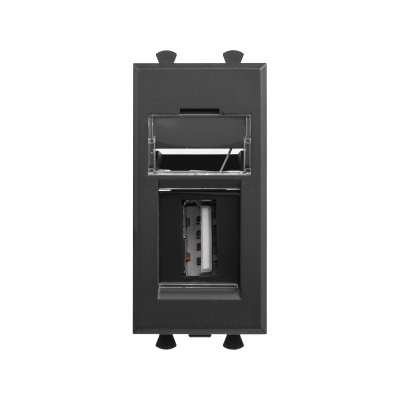 DKC USB 2.0 розетка модульная, тип А-А, "Avanti", "Черный матовый", 1 модуль 