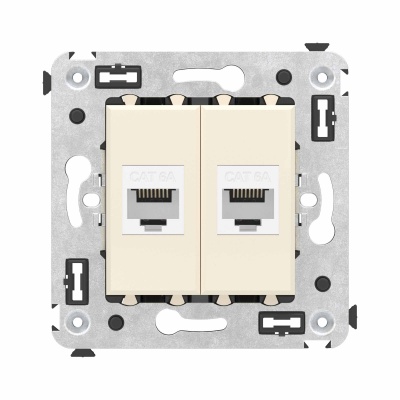 DKC Компьютерная розетка RJ-45 без шторки в стену, кат.6А двойная, "Avanti", "Ванильная дымка" 