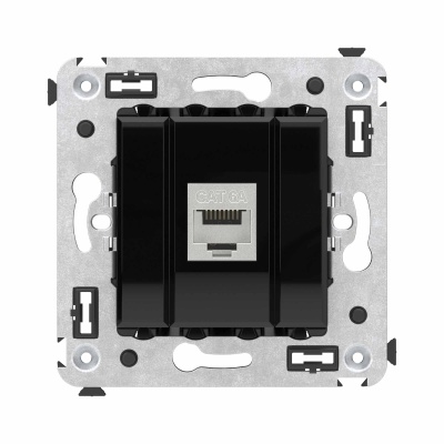 DKC Компьютерная розетка RJ-45 без шторки в стену, кат.6А одинарная экранированная, "Avanti", "Черный квадрат" 