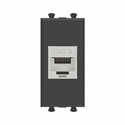 DKC Компьютерная розетка RJ-45 без шторки модульная, кат.6 экранированная, "Avanti", "Черный матовый", 1 модуль 