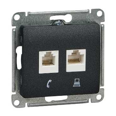 GLOSSA Антрацит Розетка 2-ая RJ11+RJ45, кат.5E GSL000785 