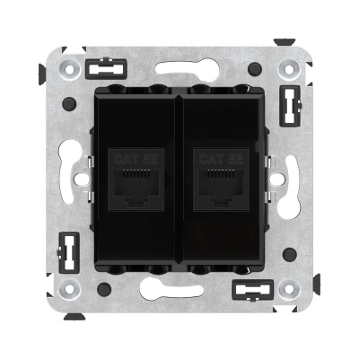 DKC Компьютерная розетка RJ-45 без шторки в стену, кат.5е двойная, "Avanti", "Черный квадрат" 
