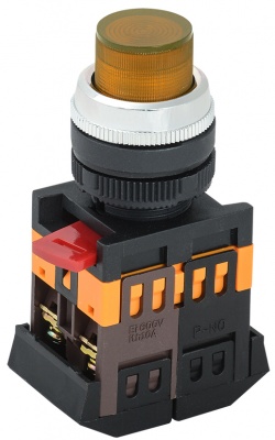 IEK Кнопка ABLFP-22 желтый d22мм неон/240В 1з+1р 
