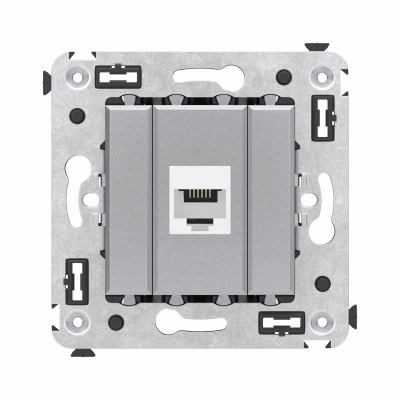 DKC Телефонная розетка RJ-12 без шторки в стену одинарная, "Avanti", "Закаленная сталь" 