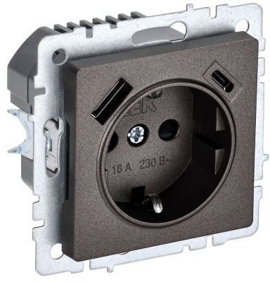 IEK BRITE BASE Бронза Розетка USB A+C 18Вт с заземлением и шторками 16А РЮш11-1-БрТБ (BR-R14-16-U22-018-K45) 