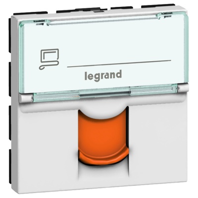 Legrand Mosaic Розетка RJ 45 кат 6 FTP 2 мод белый с оранжевой шторкой LCS2 
