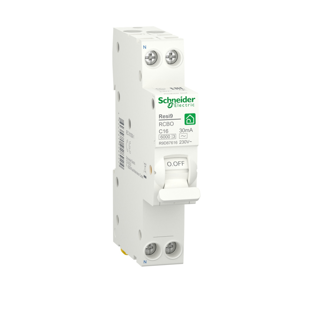 Дифференциальный автомат Schneider Electric RESI9 АВДТ 1P+N С 16А 6000A  30мА 18mm тип AC R9D87616 купить оптом и в розницу в Новосибирске |  Интернет магазин электрики Е27