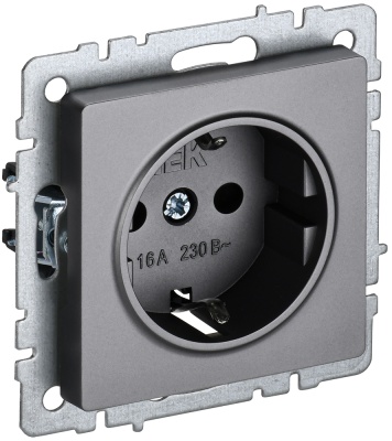 IEK BRITE BASE Сталь Розетка одинарная с заземлением с защитными шторками 16А РС14-1-0-БрС (BR-R14-16-K46) 