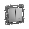 Legrand ETIKA Выключатель двухклавишный с подсветкой алюминий 10A 672404 