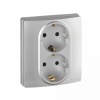 Legrand ETIKA Розетка двойная с заземлением со шторками алюминий на зажимах 672433 